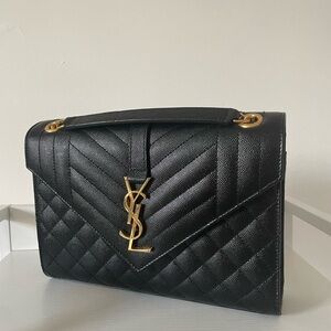 Saint Laurent YSL Medium Envelope in Quilted Grain de Poudre Embossed Leather